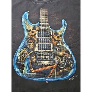 Rock Chang T-Shirt‎ ELECTRIC GUITAR SKELETON BIKER Rocker Double Sided XL